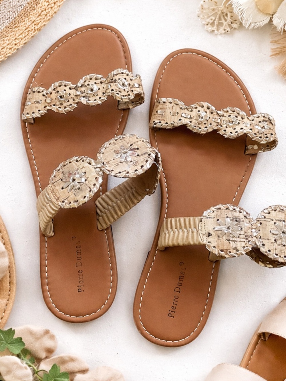 Pierre Dumas Tan Embellished Medallion Thong Sandals Boho Slip On Flats Size 10